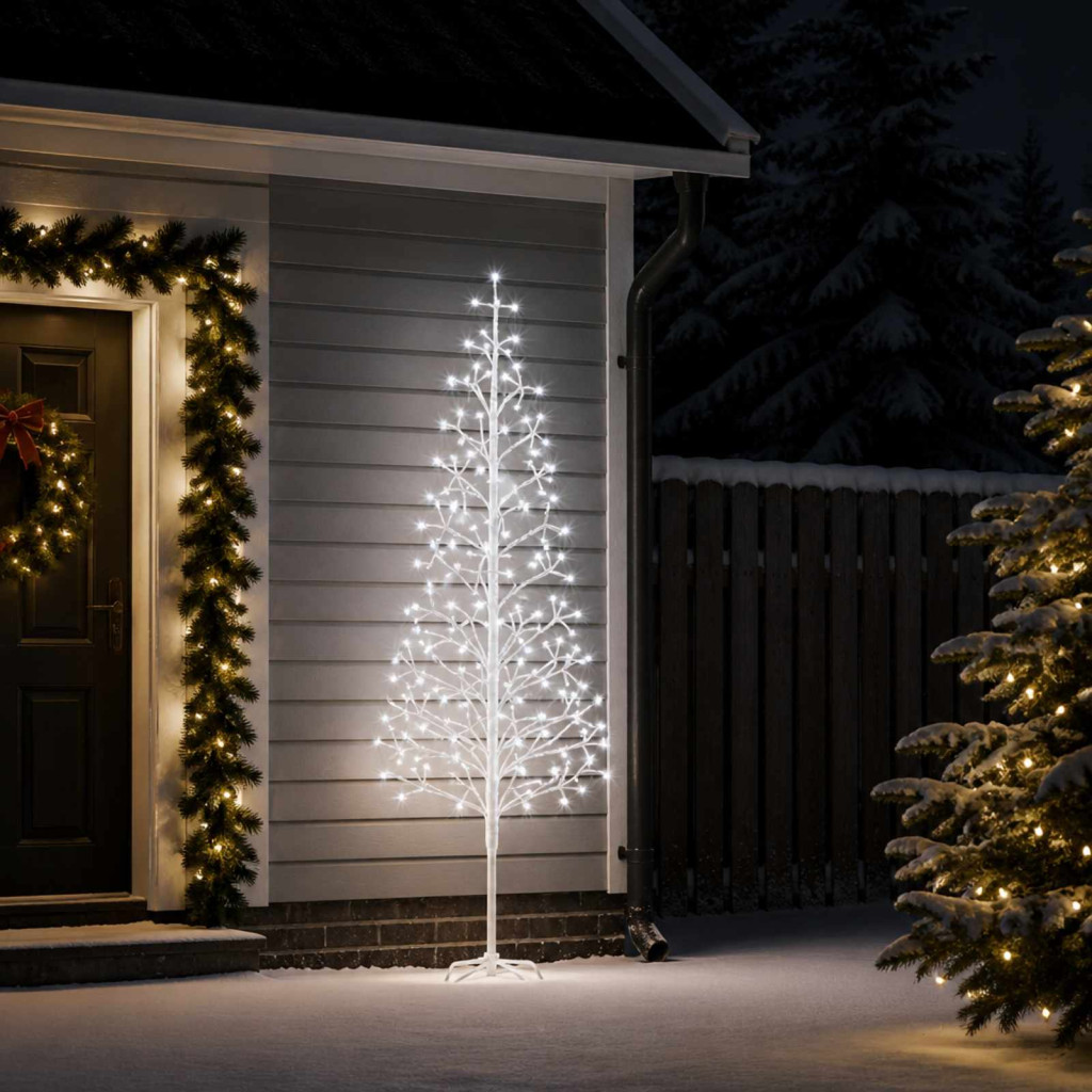 LED-es karácsonyi fényfa, 47 × 47 × 210 cm, fehér, 228 LED, hideg fehér