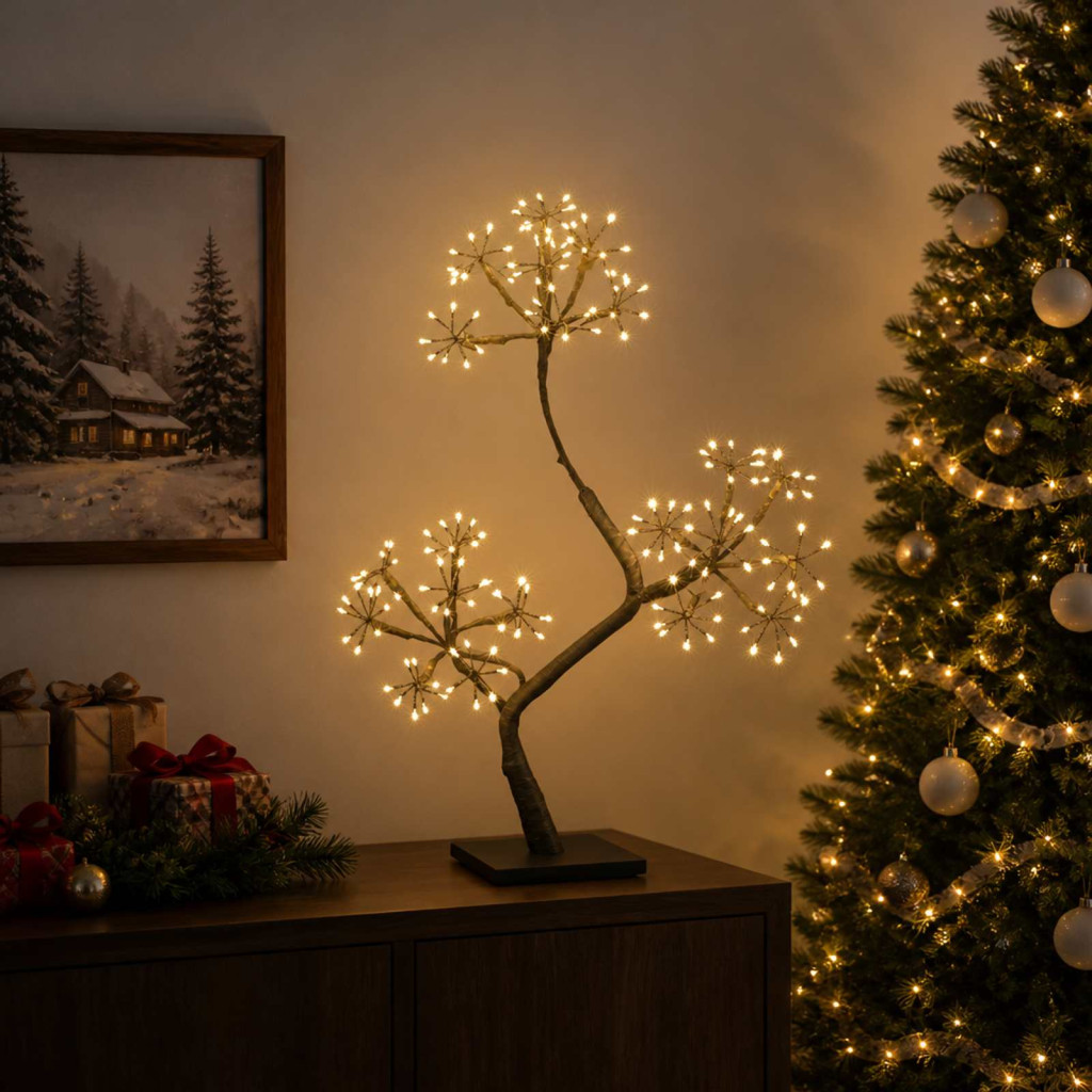 S alakú LED-es karácsonyfa-dekoráció, 2 db, 18 × 18 × 45 cm, fekete, 336 LED, meleg fehér