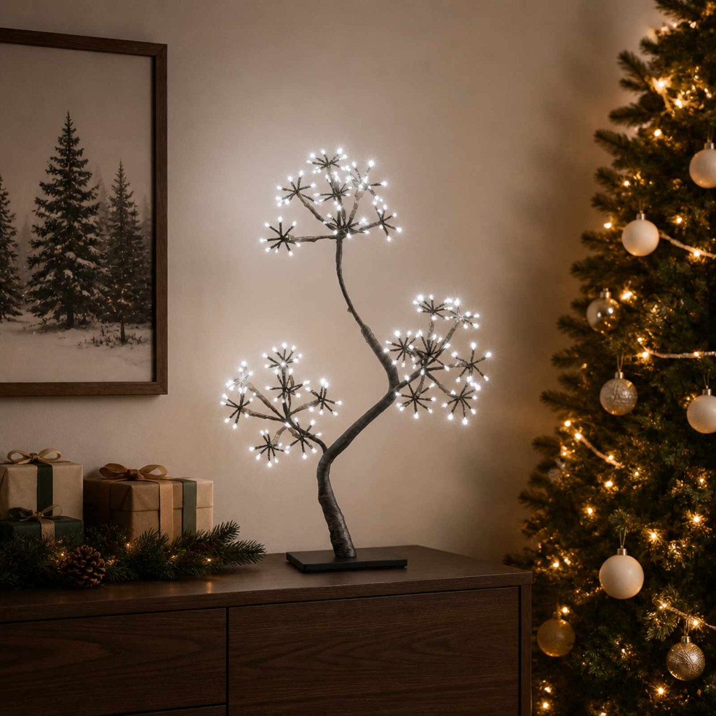 S alakú LED-es karácsonyfa-dekoráció, 2 db, 18 × 18 × 45 cm, fekete, 336 LED, hideg fehér