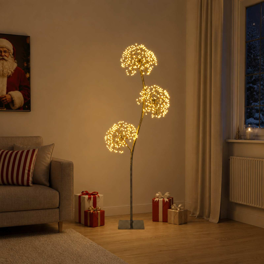 S alakú LED-es karácsonyfa-dekoráció, 18 × 18 × 150 cm, fekete, 672 LED, meleg fehér