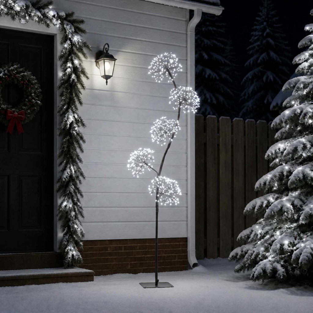 S alakú LED-es karácsonyfa-dekoráció, 20 × 20 × 175 cm, fekete, 840 LED, hideg fehér