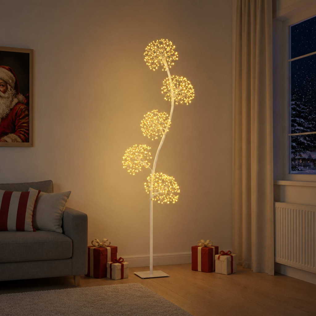 S alakú LED-es karácsonyfa-dekoráció, 20 × 20 × 175 cm, fehér, 840 LED, meleg fehér