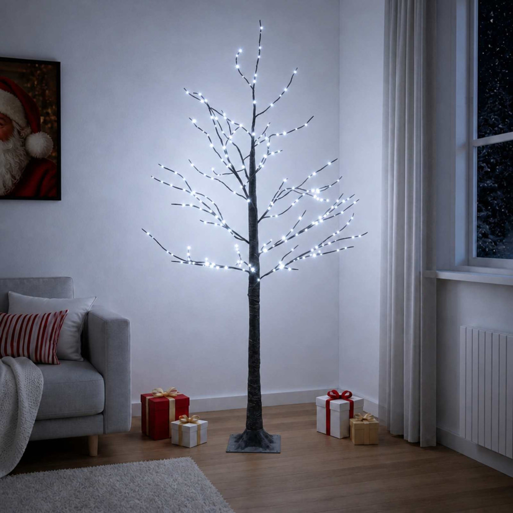 Havas hatású LED-es karácsonyi fényfa, 22 × 22 × 120 cm, barna, 174 LED, hideg fehér