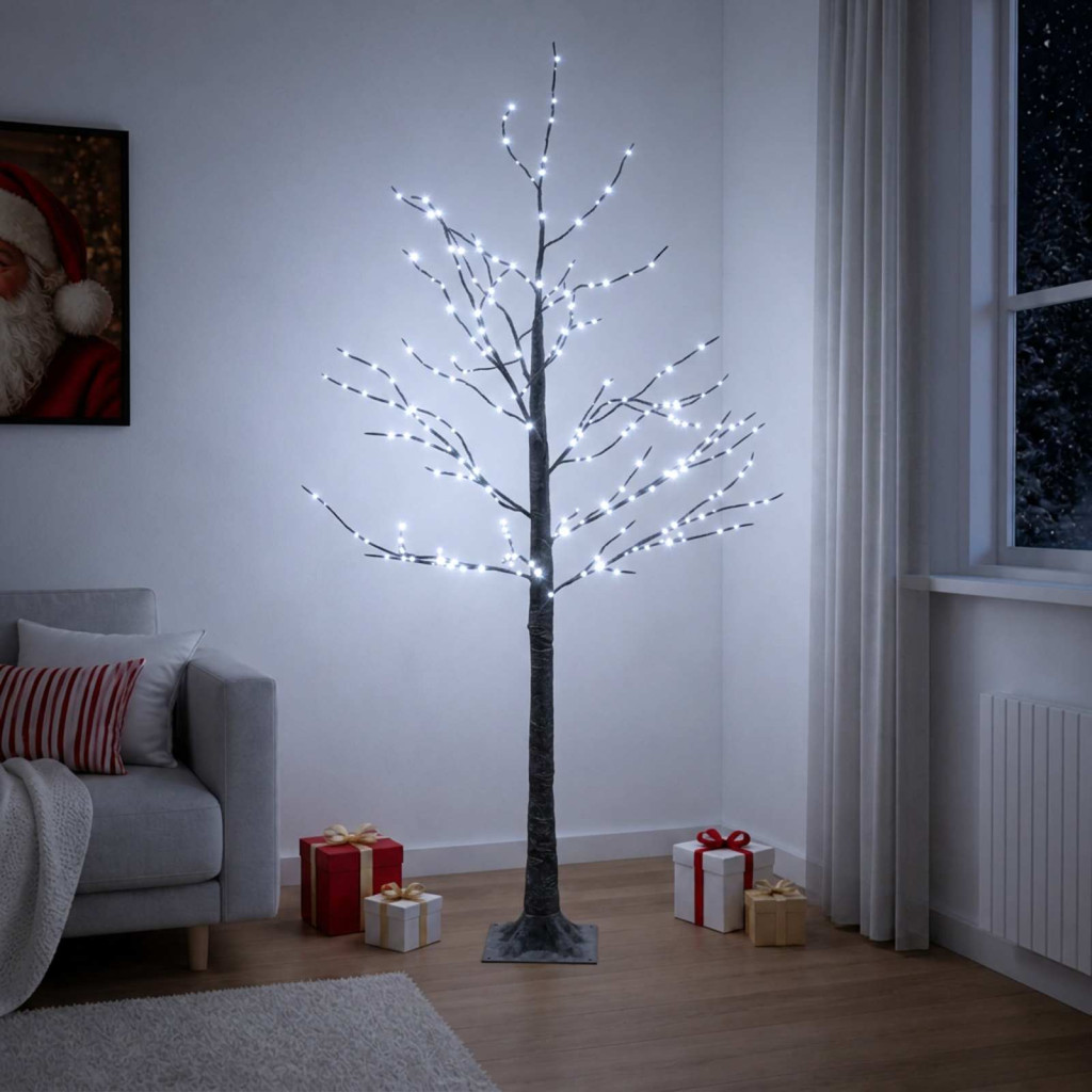 Havas hatású LED-es karácsonyi fényfa, 22 × 22 × 150 cm, barna, 232 LED, hideg fehér