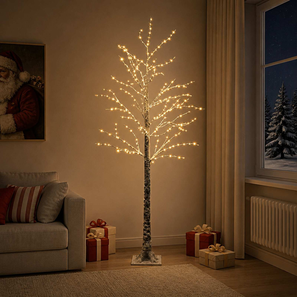 Havas hatású LED-es karácsonyi fényfa, 22 × 22 × 180 cm, barna, 319 LED, meleg fehér