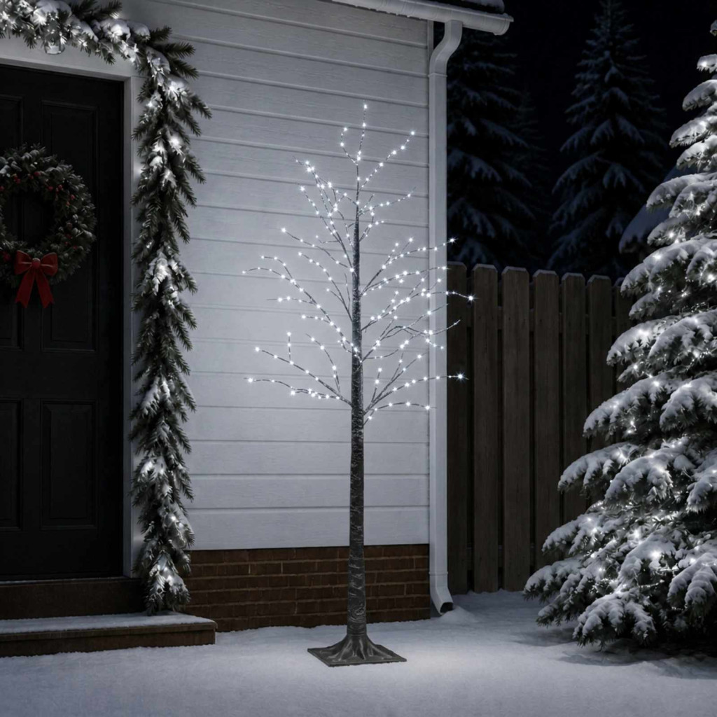 Havas hatású LED-es karácsonyi fényfa, 22 × 22 × 180 cm, barna, 319 LED, hideg fehér