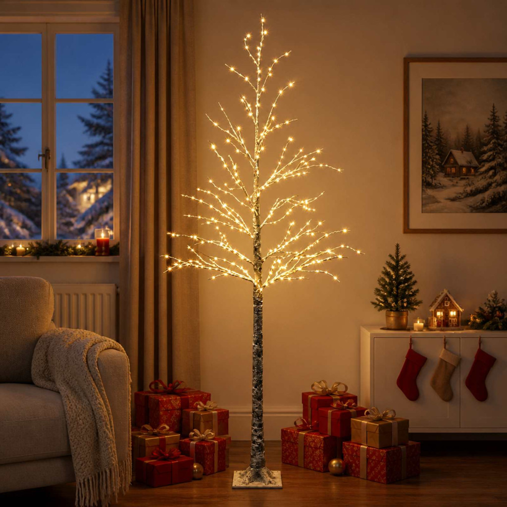 Havas hatású LED-es karácsonyi fényfa, 25 × 25 × 210 cm, barna, 406 LED, meleg fehér