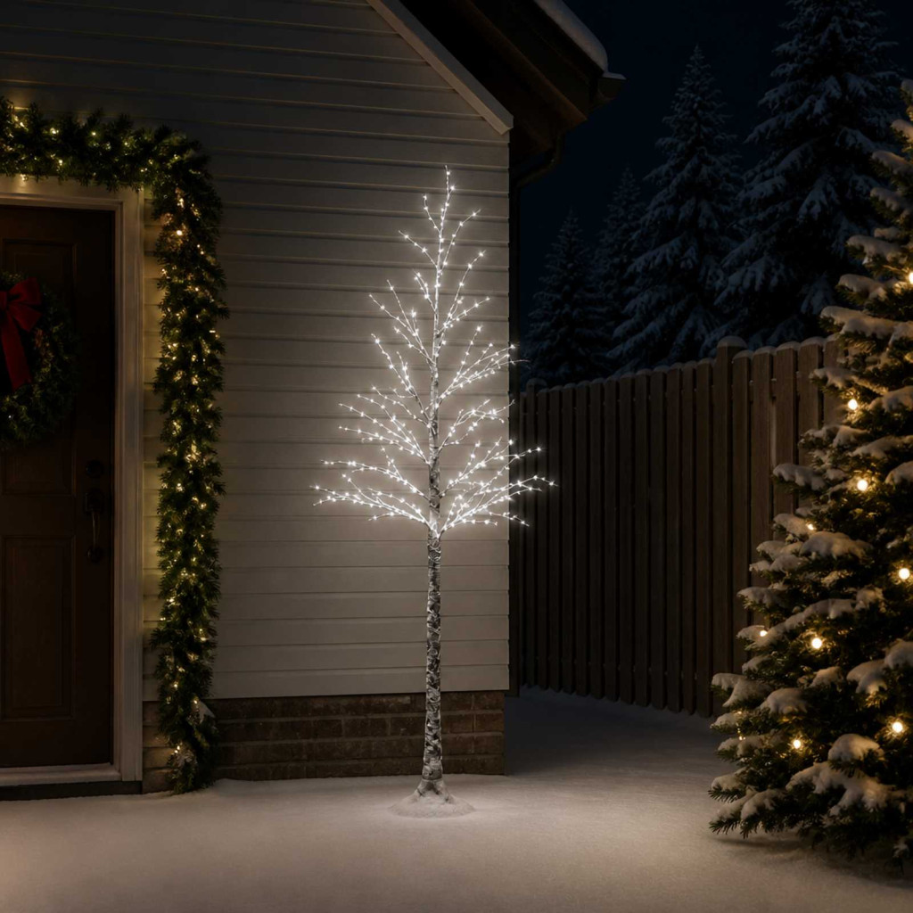 Havas hatású LED-es karácsonyi fényfa, 25 × 25 × 210 cm, barna, 406 LED, hideg fehér