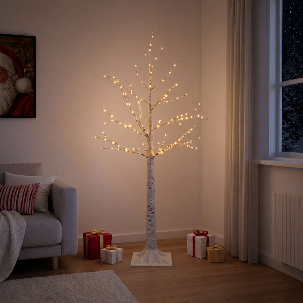 LED-es nyírfa-dekoráció, 22 × 22 × 120 cm, fehér, 174 LED, hideg fehér
