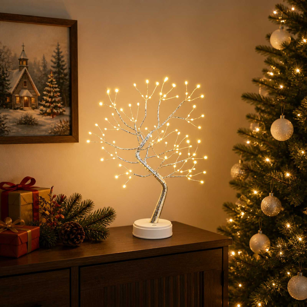 Starburst LED-es karácsonyi fényfa, 2 db, 12 × 50 cm, ezüst, 108 LED, meleg fehér