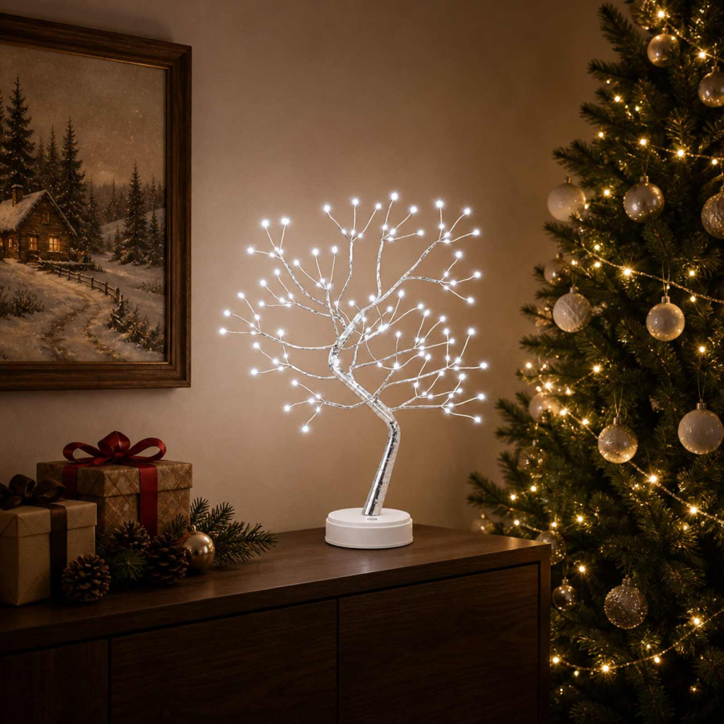 Starburst LED-es karácsonyi fényfa, 2 db, 12 × 50 cm, ezüst, 108 LED, hideg fehér