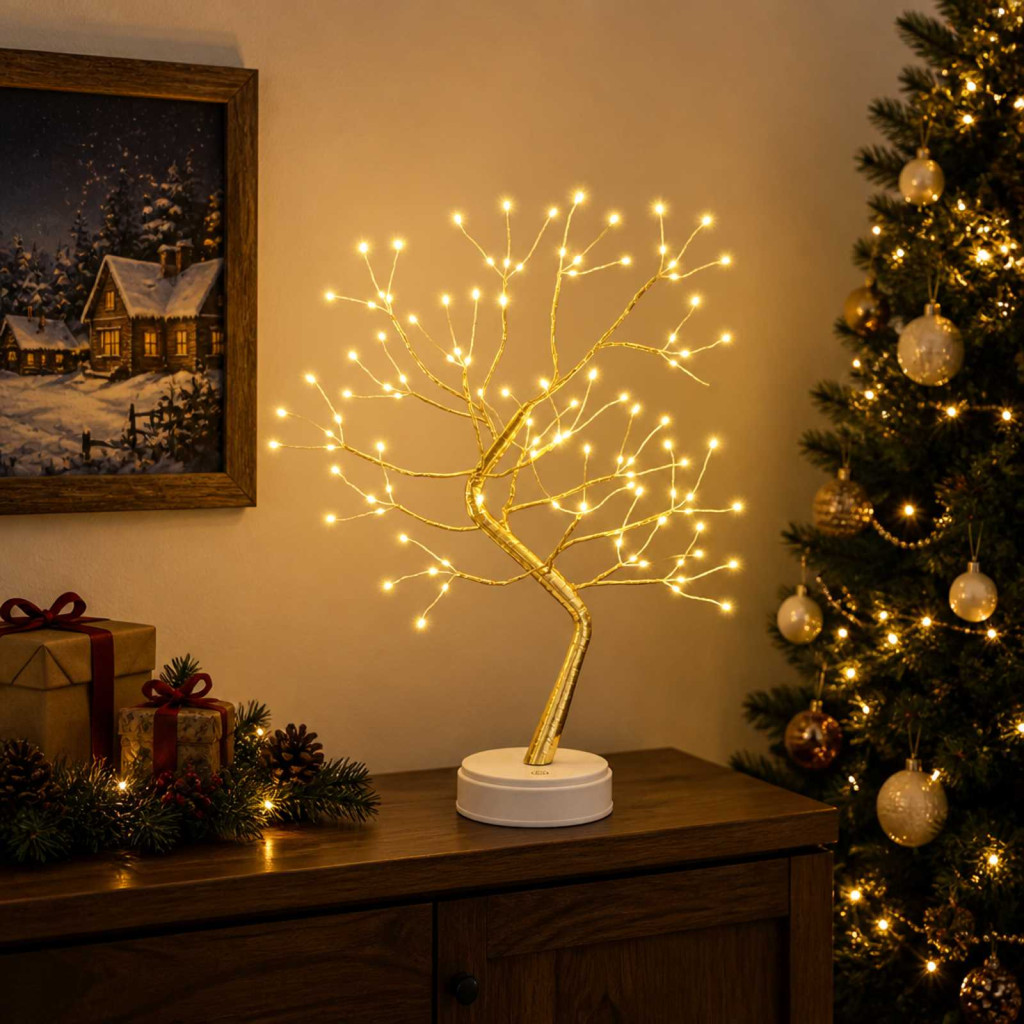 Starburst LED-es karácsonyi fényfa, 2 db, 12 × 50 cm, arany, 108 LED, meleg fehér
