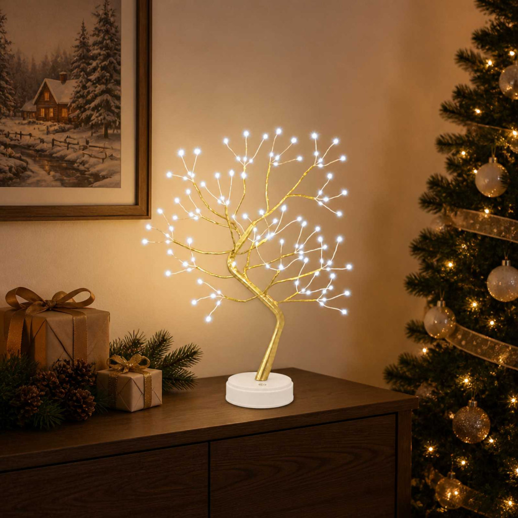Starburst LED-es karácsonyi fényfa, 2 db, 12 × 50 cm, arany, 108 LED, hideg fehér