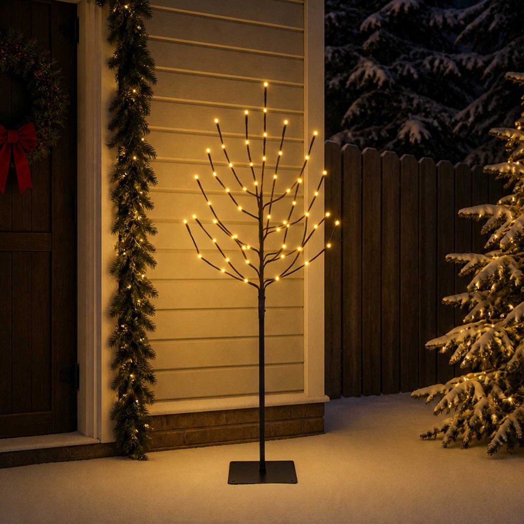 LED-es karácsonyi fényfa, 18 × 18 × 120 cm, fekete, 100 LED, meleg fehér