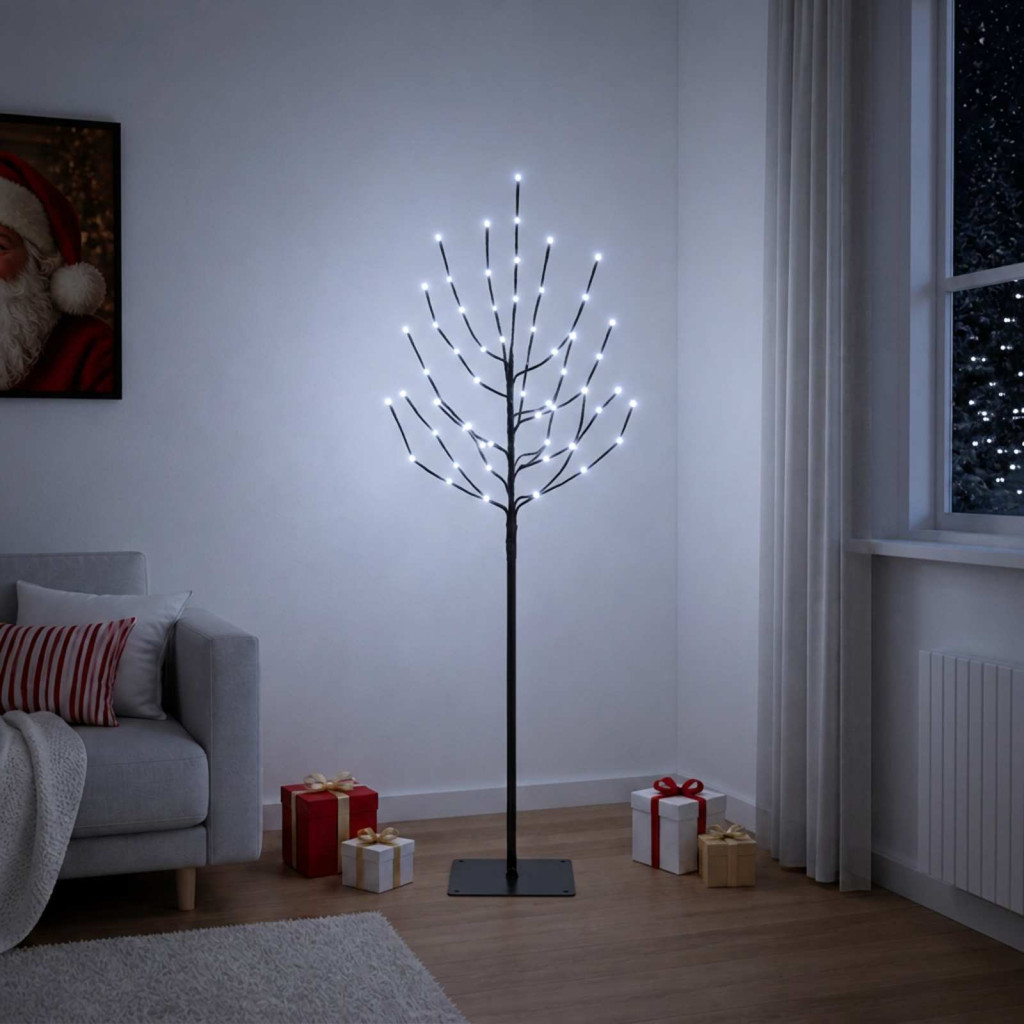 LED-es karácsonyi fényfa, 18 × 18 × 150 cm, fekete, 140 LED, hideg fehér