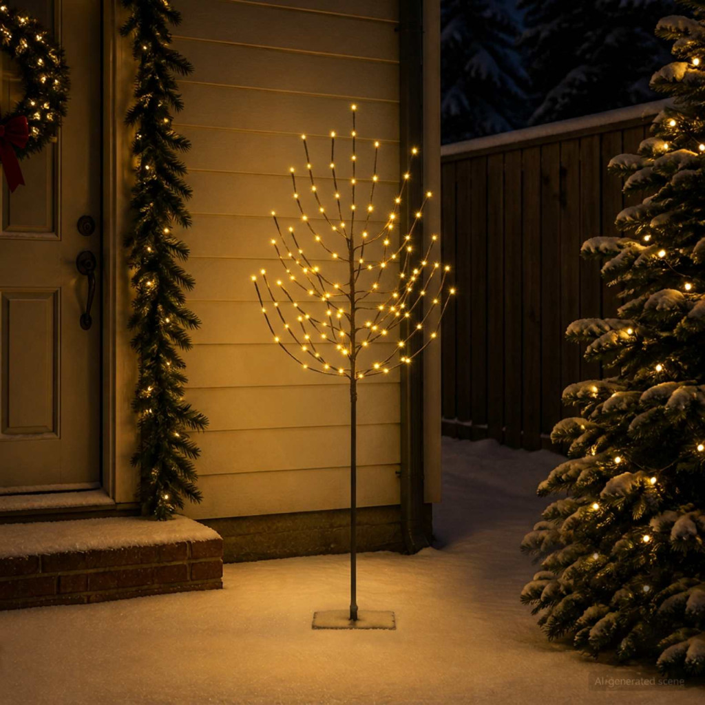 LED-es karácsonyi fényfa, 20 × 20 × 180 cm, fekete, 160 LED, meleg fehér
