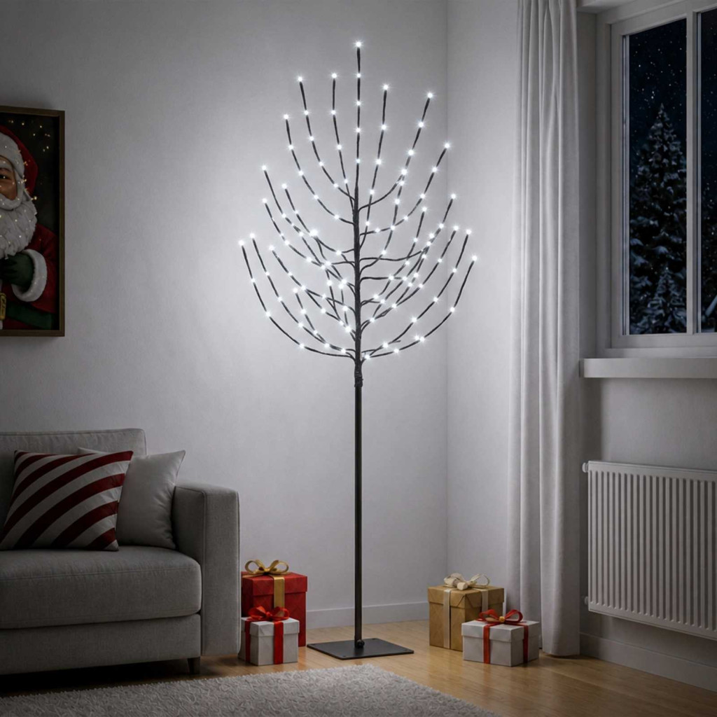 LED-es karácsonyi fényfa, 20 × 20 × 180 cm, fekete, 160 LED, hideg fehér