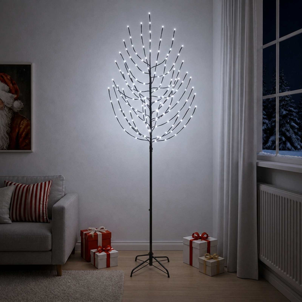 LED-es karácsonyi fényfa, 47 × 47 × 210 cm, fekete, 180 LED, hideg fehér