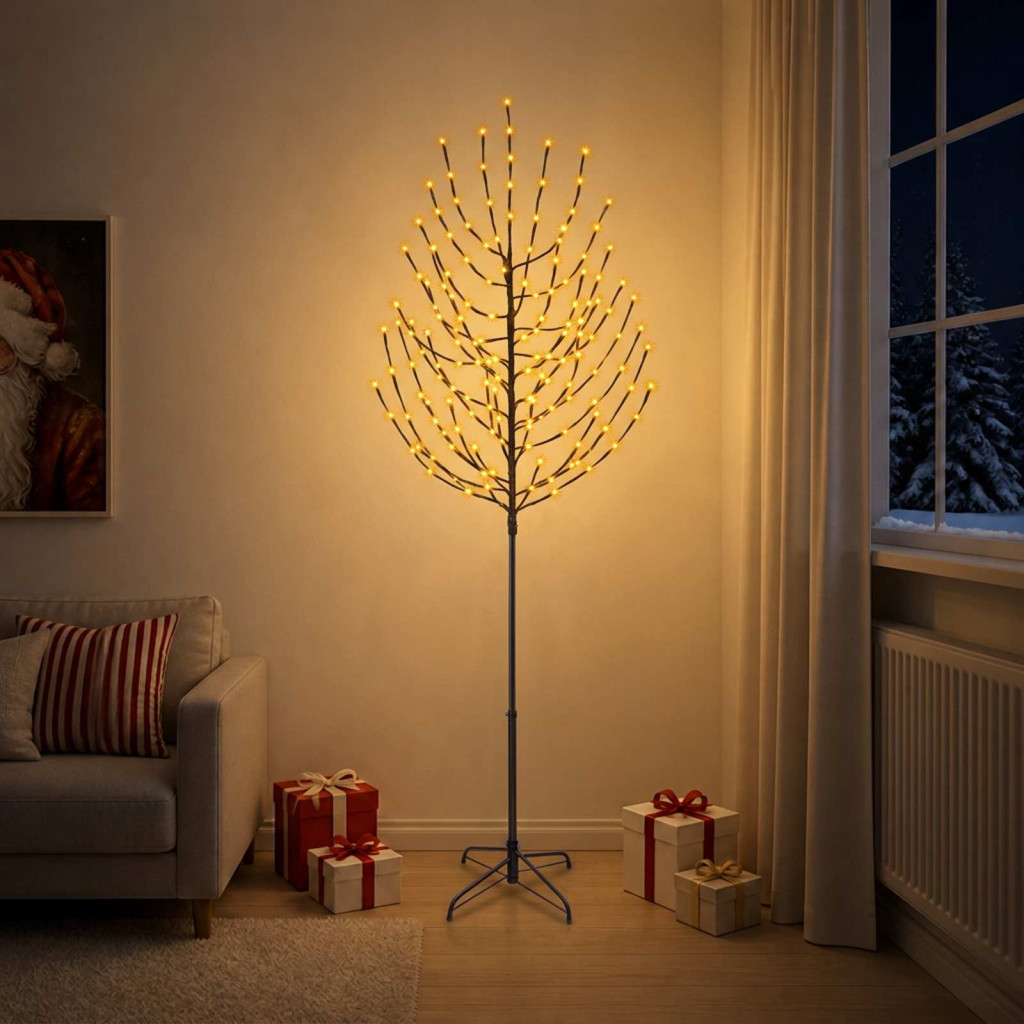 LED-es karácsonyi fényfa, 47 × 47 × 240 cm, fekete, 220 LED, meleg fehér