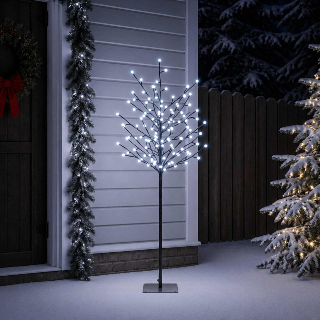 Gömb alakú fényekkel díszített LED-es fa, 18 × 18 × 120 cm, fekete, 150 LED, hideg fehér