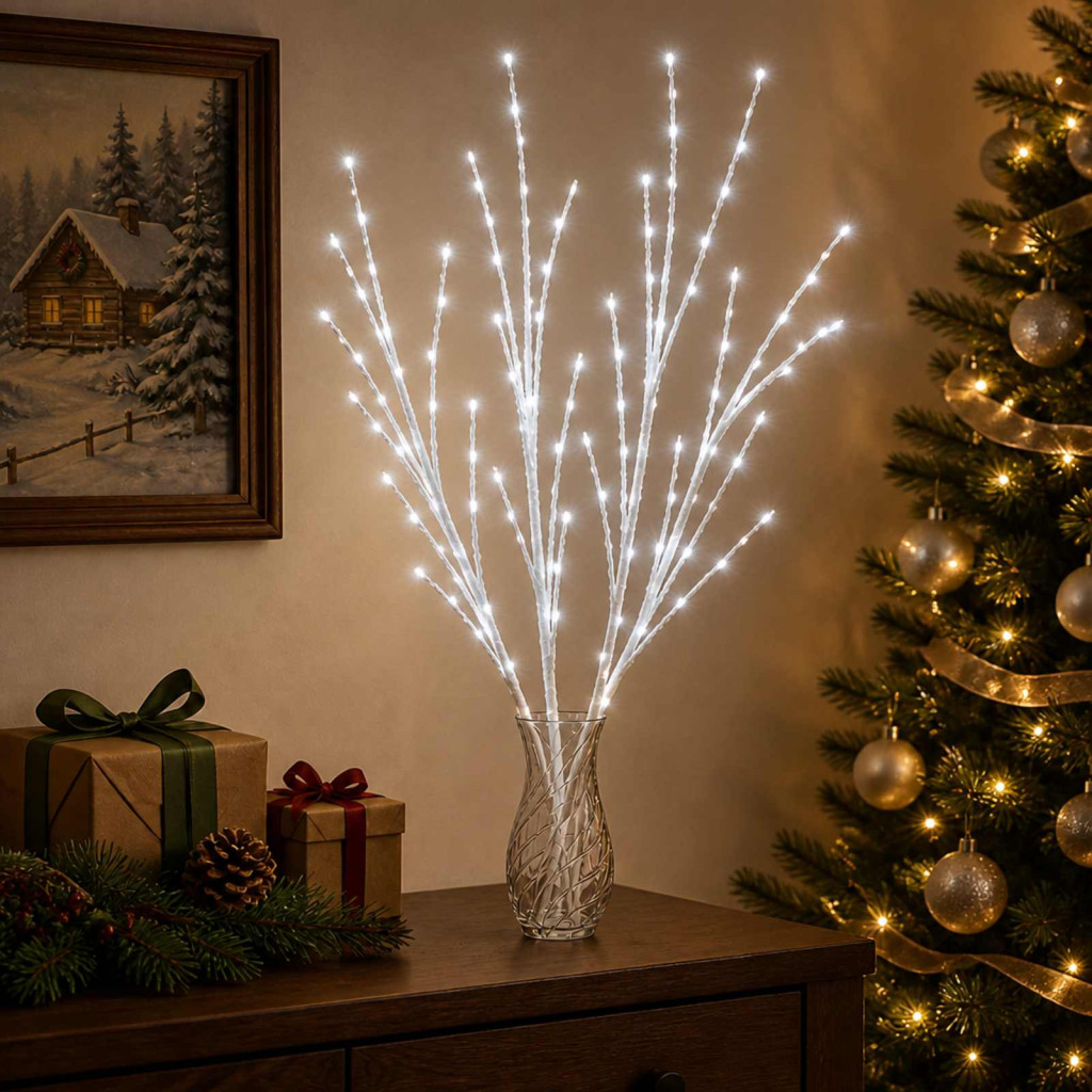 LED-es ágas karácsonyi dekoráció, 3 db, 62 cm, fehér, 165 LED, hideg fehér