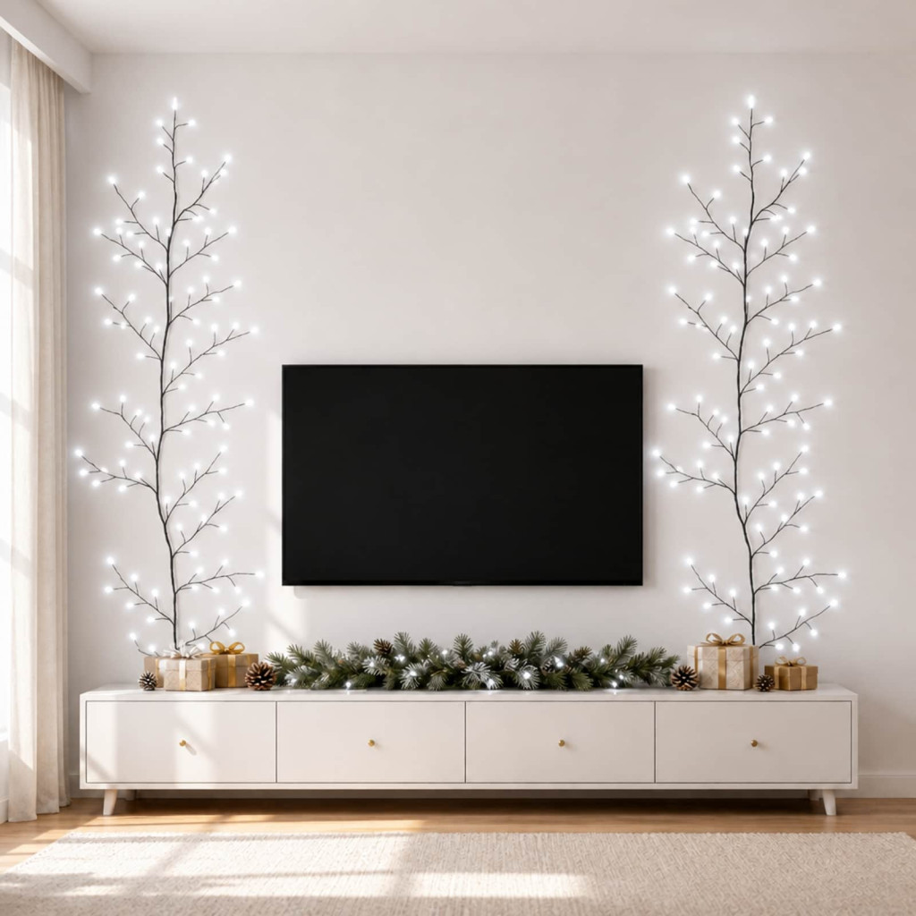 LED-es fűzfaindás dekoráció, 2 db, 180 cm, fekete, 192 LED, hideg fehér