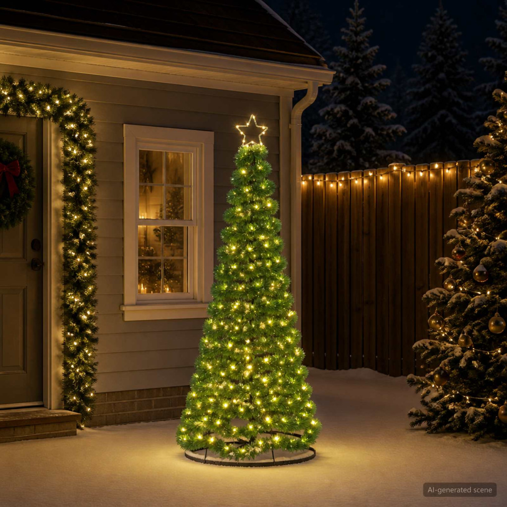 LED-es csillámos műfenyő talppal EKENAS 180 cm 220 LED