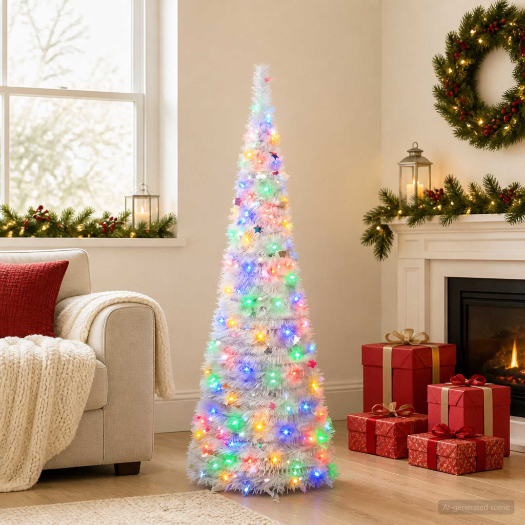 LED-es karácsonyi fényfa, 50 × 150 cm, fehér, 100 LED