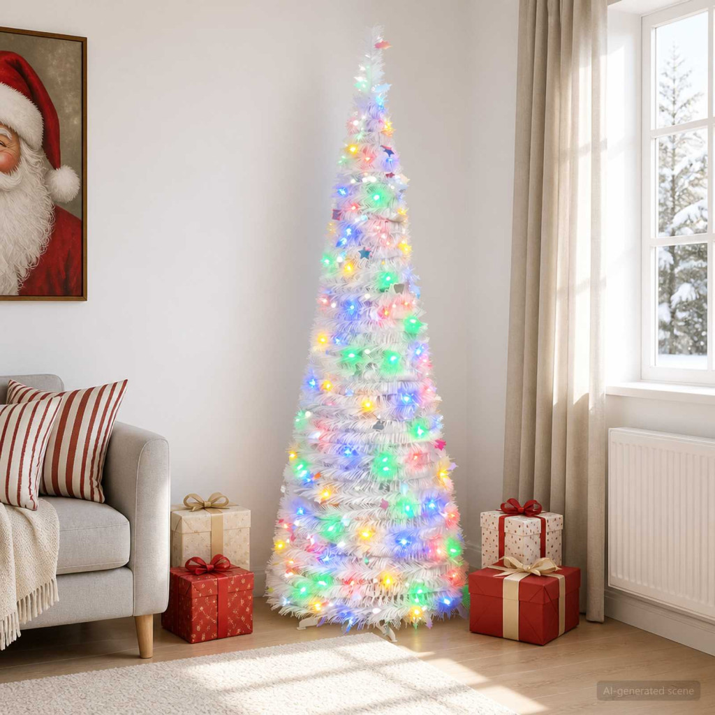LED-es karácsonyi fényfa, 60 × 180 cm, fehér, 150 LED