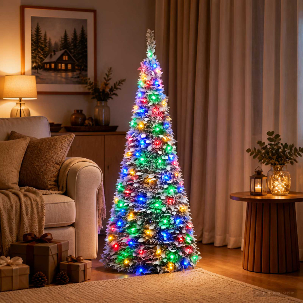 LED-es karácsonyi fényfa, 40 × 120 cm, zöld és fehér, 50 LED