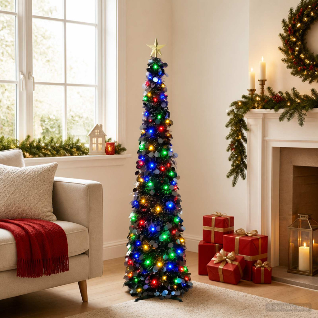 LED-es karácsonyi fényfa, 33 × 150 cm, fekete, 50 LED