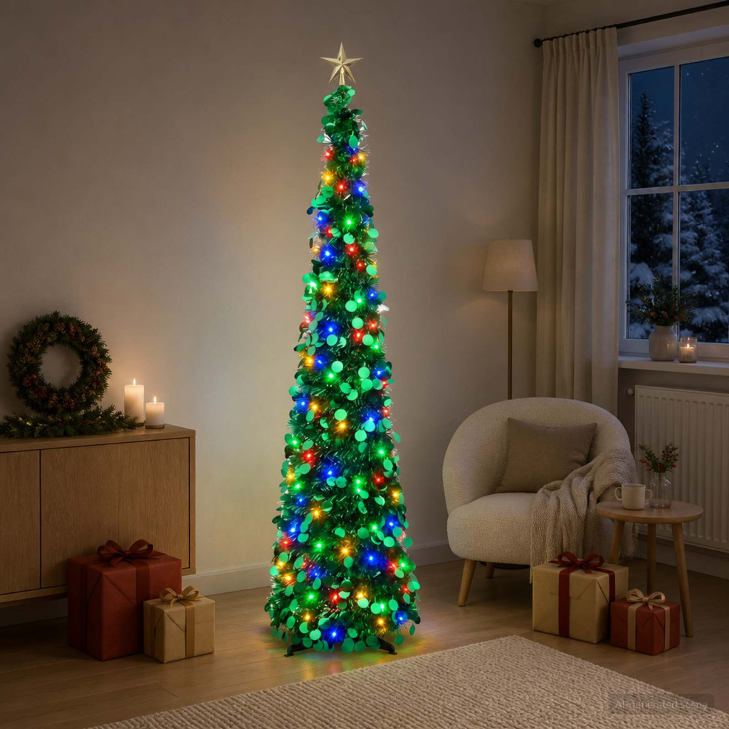 Kihúzható műkarácsonyfa, 45 × 180 cm, zöld, 100 LED