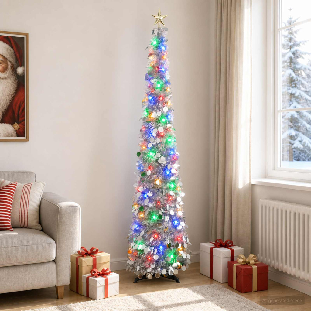 LED-es karácsonyi fényfa, 45 × 180 cm, ezüst, 100 LED