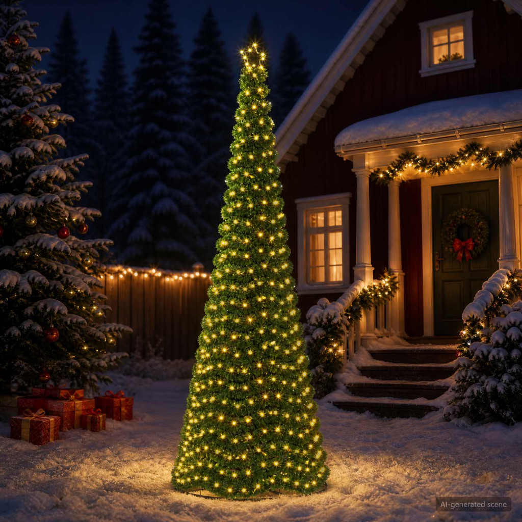 LED-es csillámos műfenyő talppal EKENAS 300 cm 475 LED