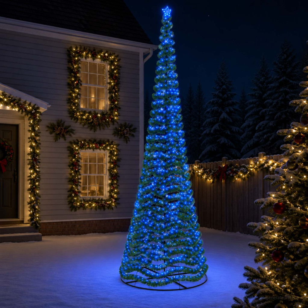 LED-es csillámos műfenyő talppal EKENAS 500 cm 868 LED Kék
