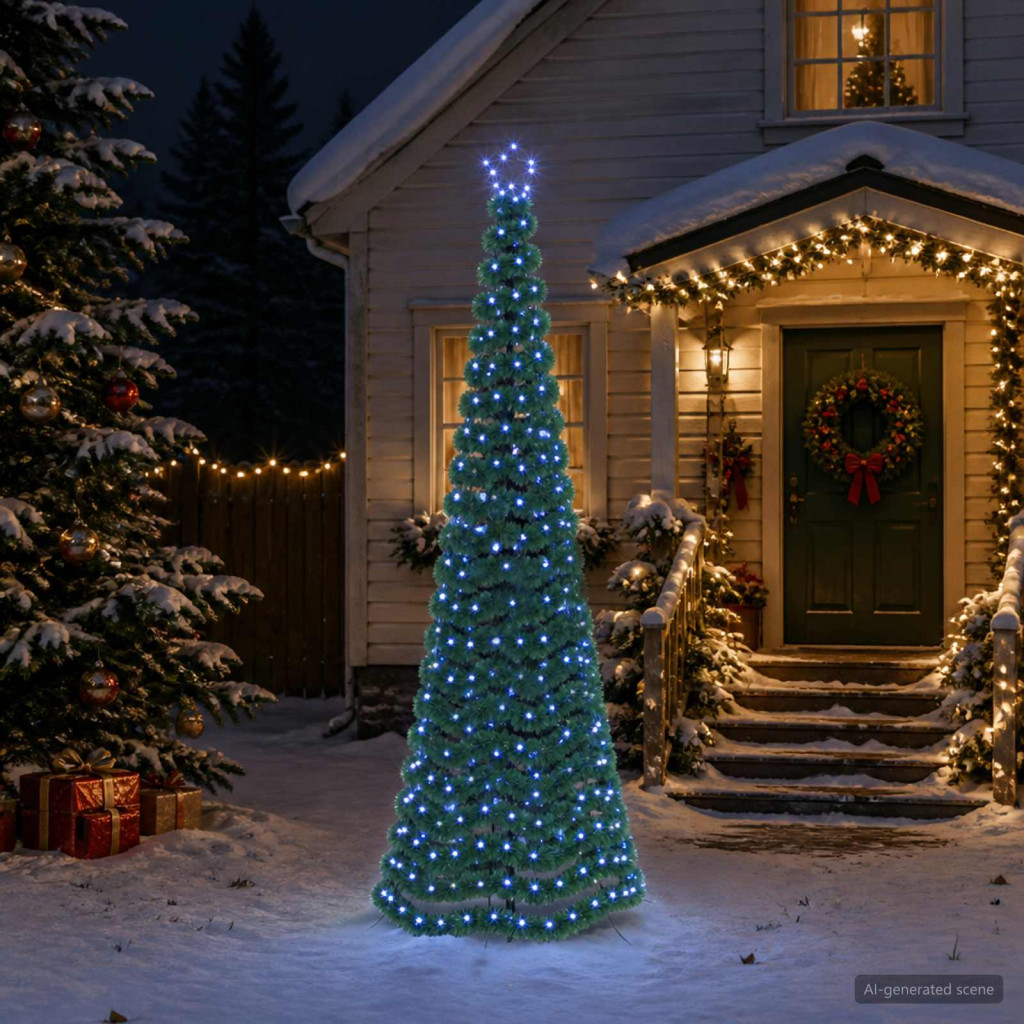 LED-es csillogó karácsonyfa földnyárssal EKENAS 250 cm 370 LED