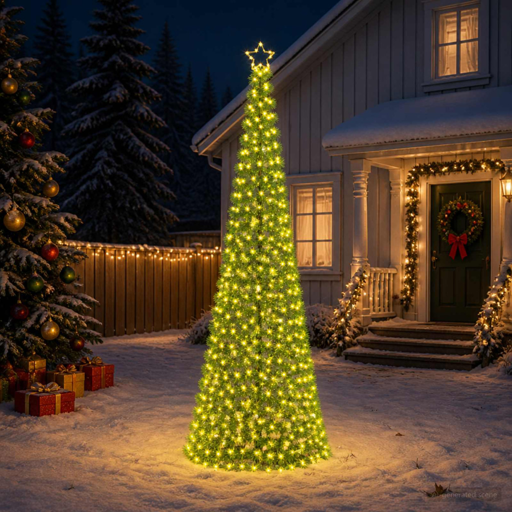 LED-es csillogó karácsonyfa földnyárssal EKENAS 300 cm 475 LED