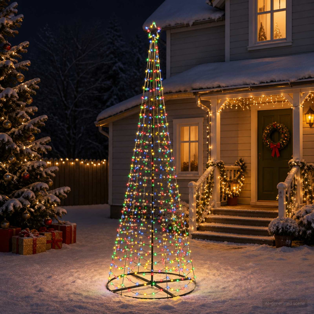 LED spirál karácsonyfa talppal EKENAS 300 cm 475 LED többszínű