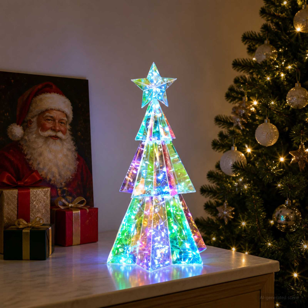 Prizmatikus színjátszó LED-es karácsonyfa Sokszínű Ø 20 x 38 cm