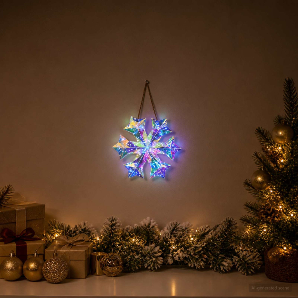 Prizmatikus irizáló LED-es hópehely Sokszínű Ø 26 x 25 cm