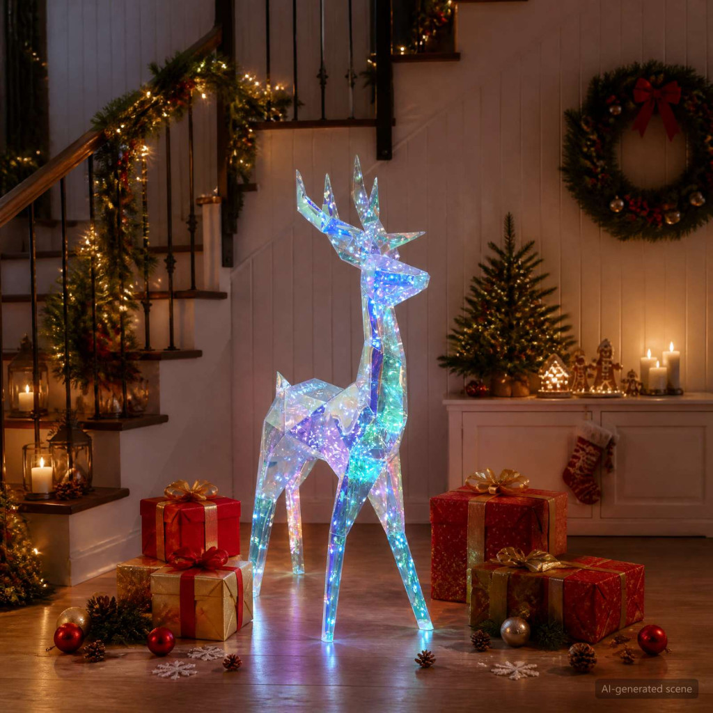 Prizmás irizáló LED-es rénszarvas Sokszínű 48 x 19 x 86 cm