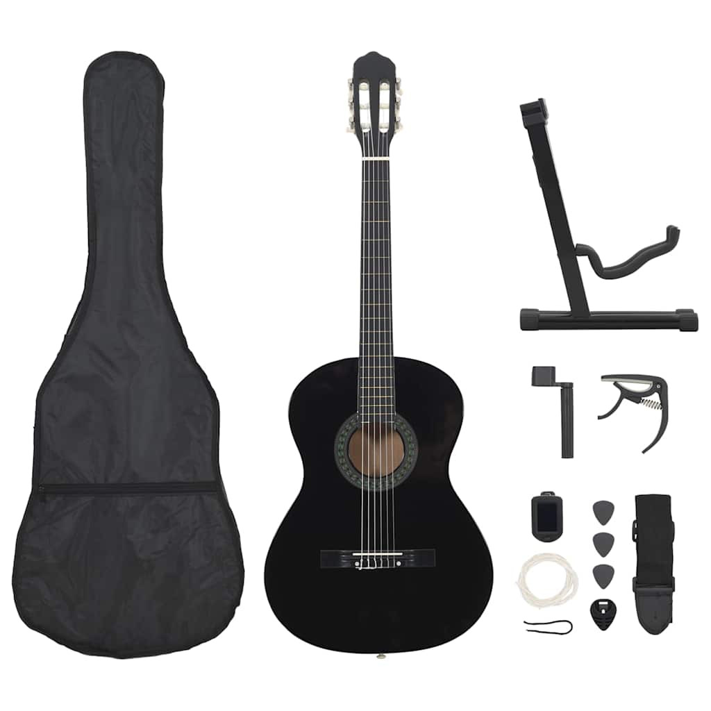12 darabos fekete klasszikus gitár kezdőkészlet 4/4 39