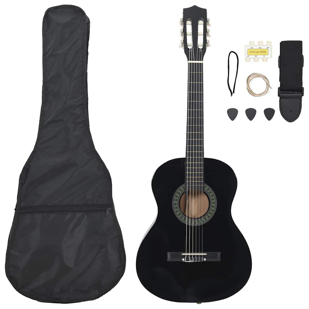 8 darabos fekete klasszikus gitárszett kezdőknek 3/4 36