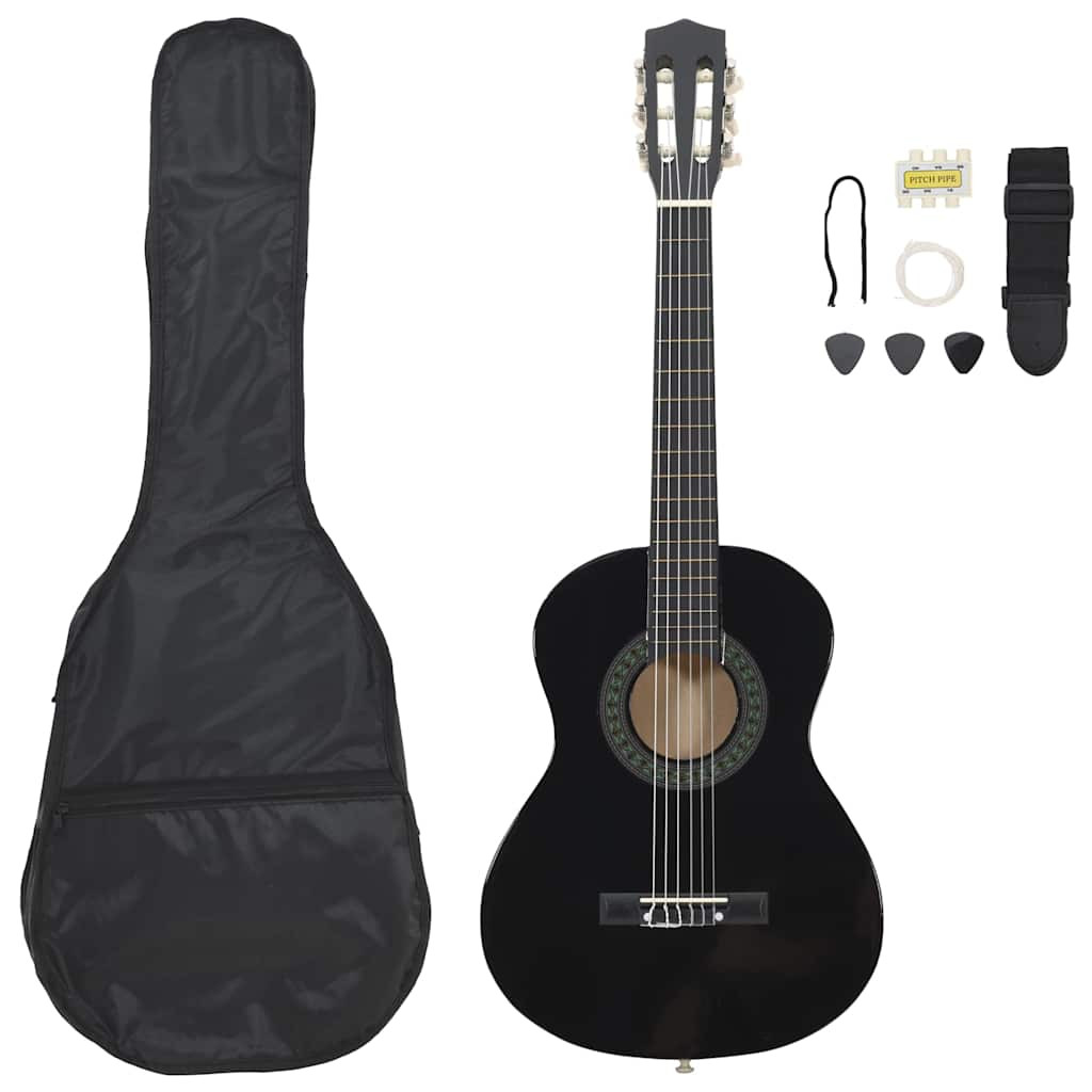 8 darabos fekete klasszikus gitár kezdőkészlet 1/2 34