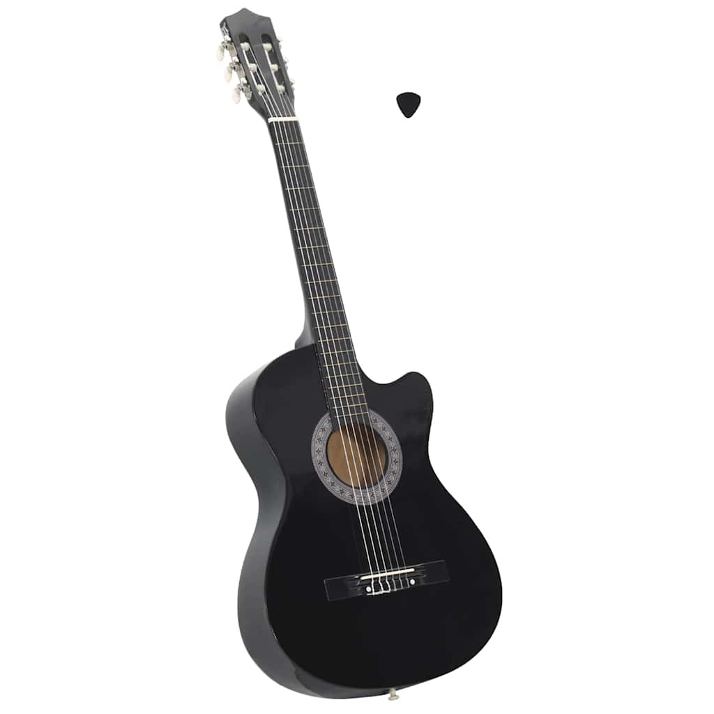 Fekete 6 húros klasszikus western cutaway gitár 38