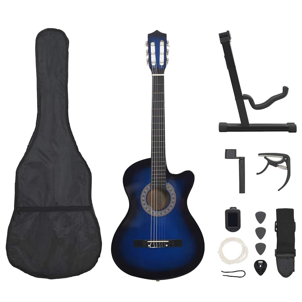 12 részes kék 6 húros klasszikus Western gitár szett 38