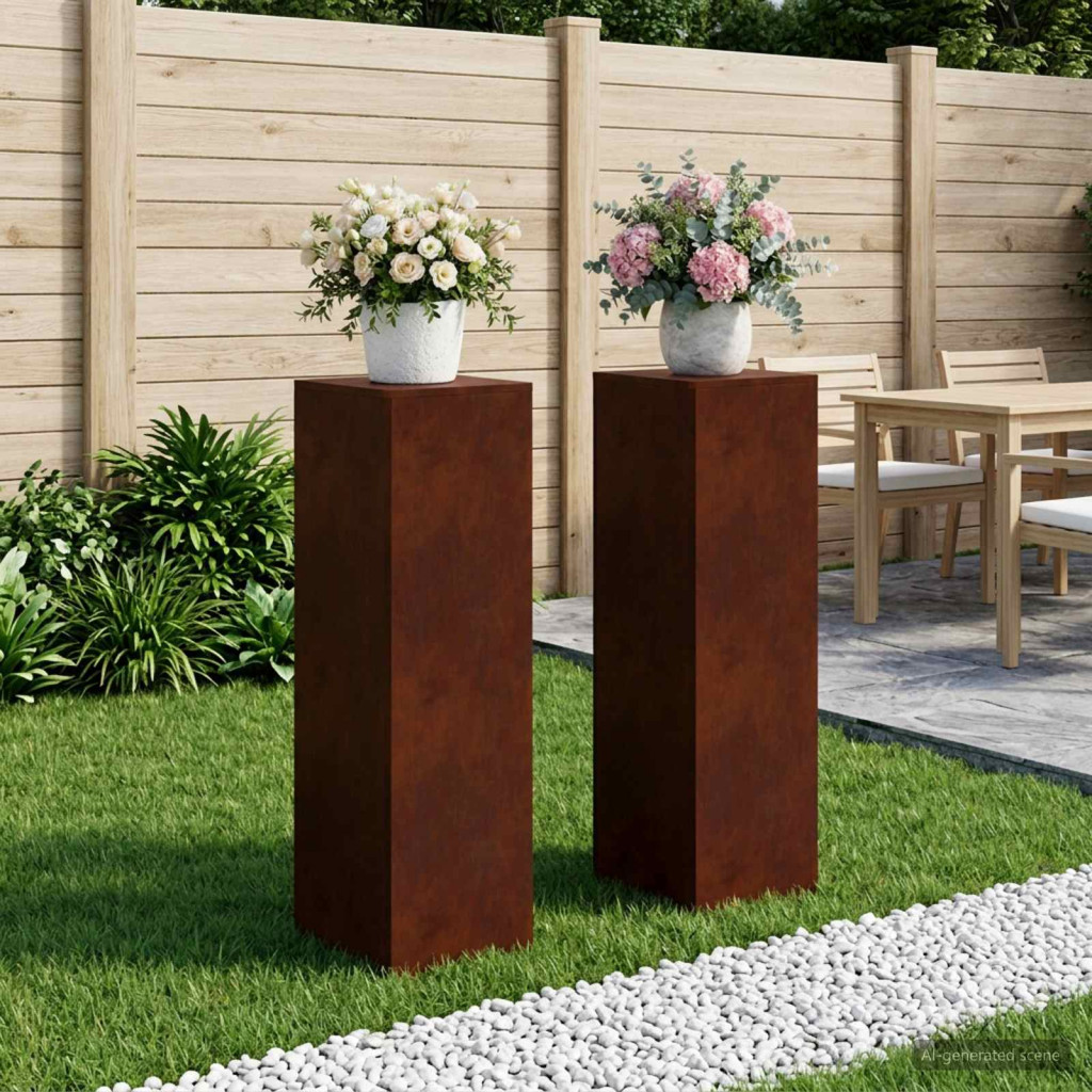 Növényállvány 2 pcs Rozsdás 30 x 30 x 100 cm Időjárásálló Acél