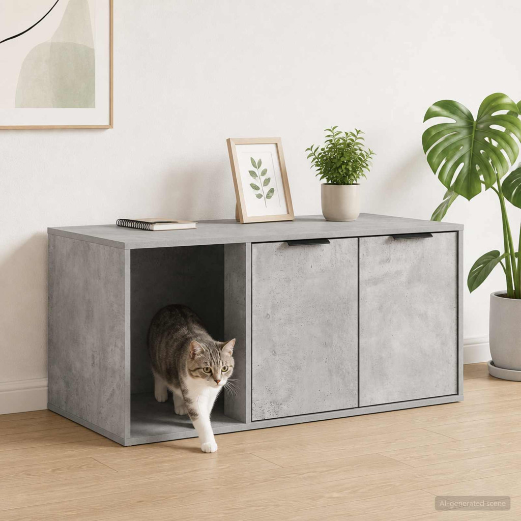 Macska ketrec bútor Betonszürke 100 x 49 x 45 cm Szerelt Fa