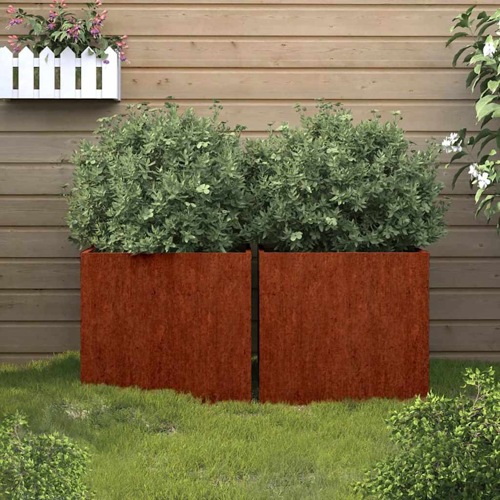 2 db kerti ültetőláda, corten acél, 49 × 47 × 46 cm, rozsda