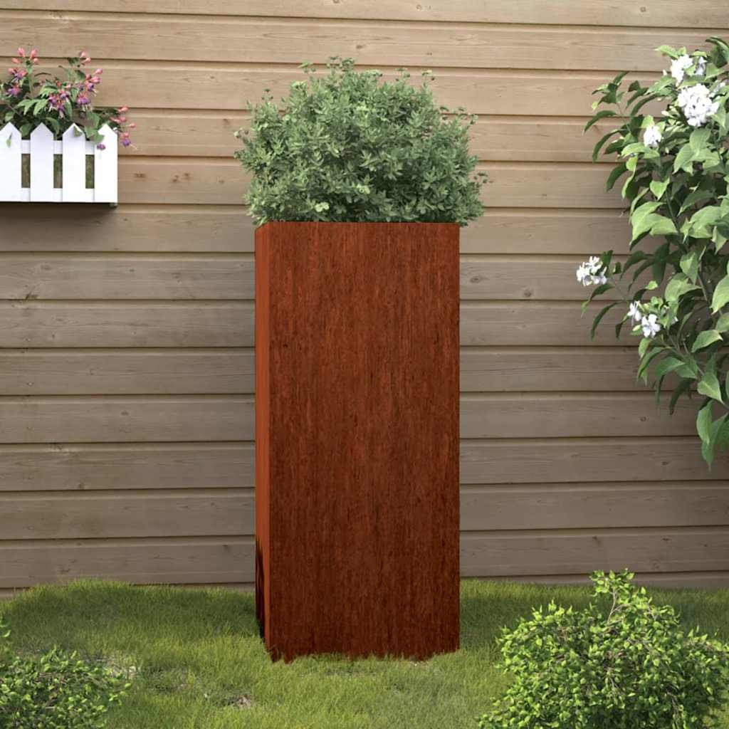 Kerti ültetőláda, corten acél, 32 × 29 × 75 cm, rozsda